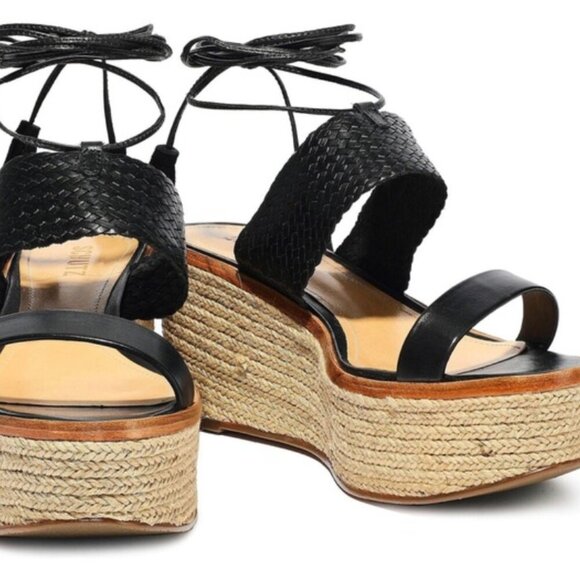 Schutz black woven leather platform espadrille like new ankle with tassel 5.5 - Picture 2 of 10